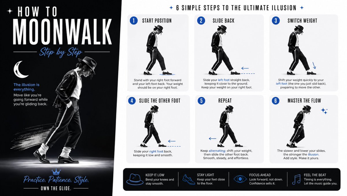 Moonwalk Step-by-Step Tutorial Poster - AI image template preview