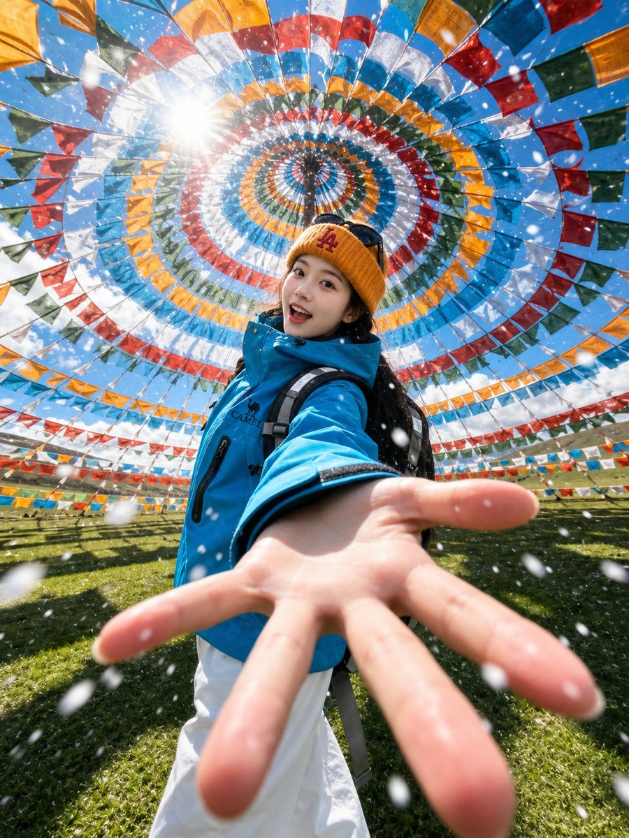 Tibetan Prayer Flag Highland Selfie - AI image template preview