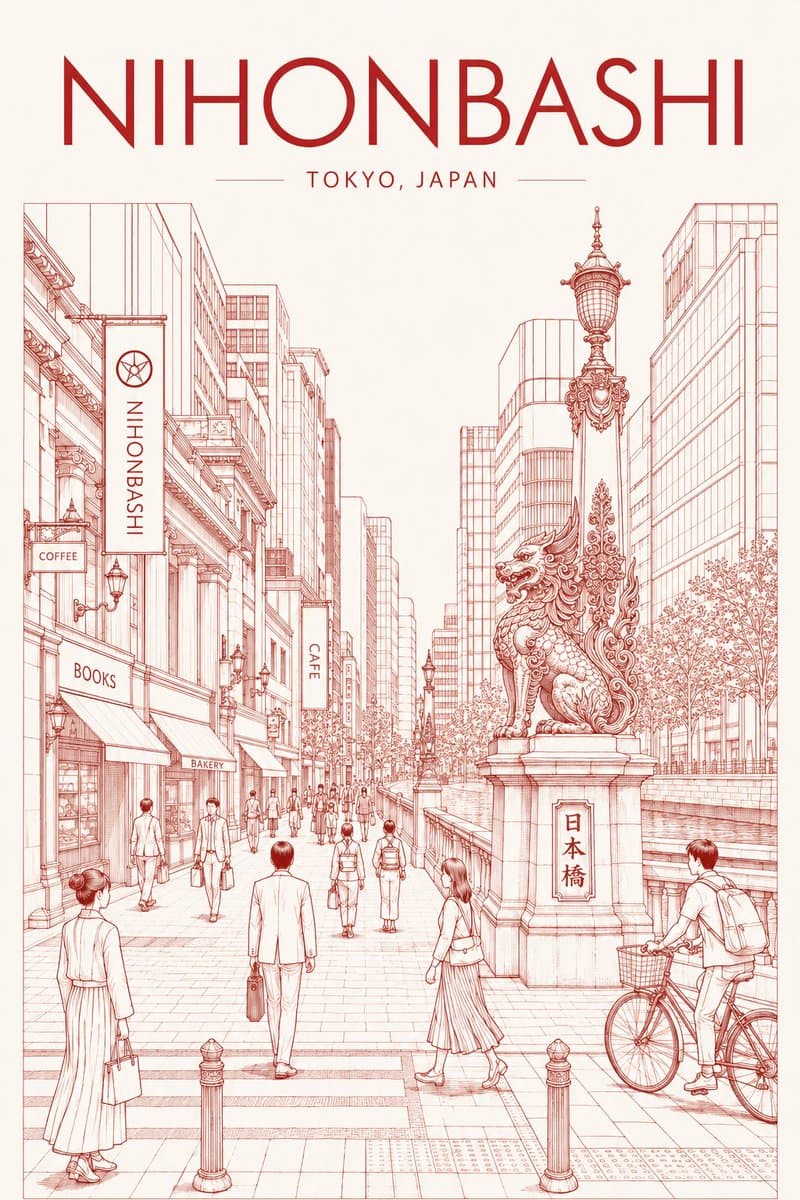 Nihonbashi Red Line Travel Poster - AI image template preview
