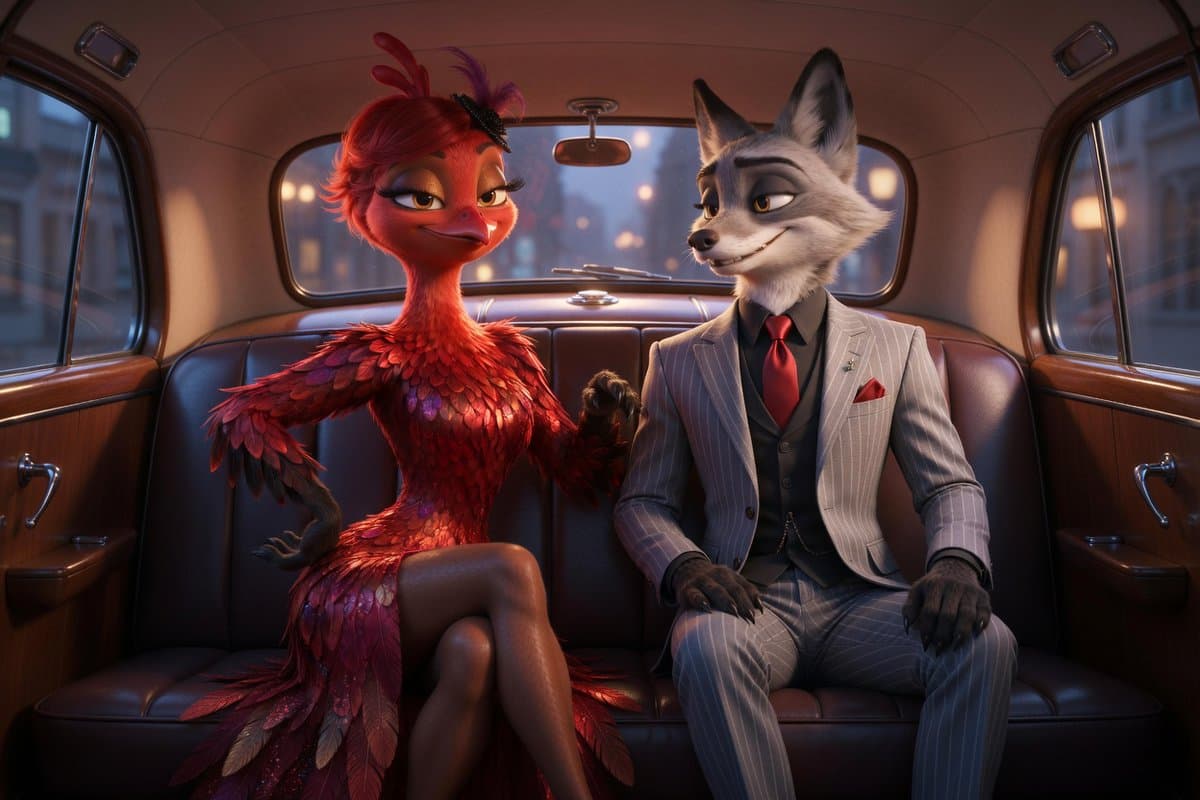 Cinematic Fox and Bird Taxi Scene - AI image template preview