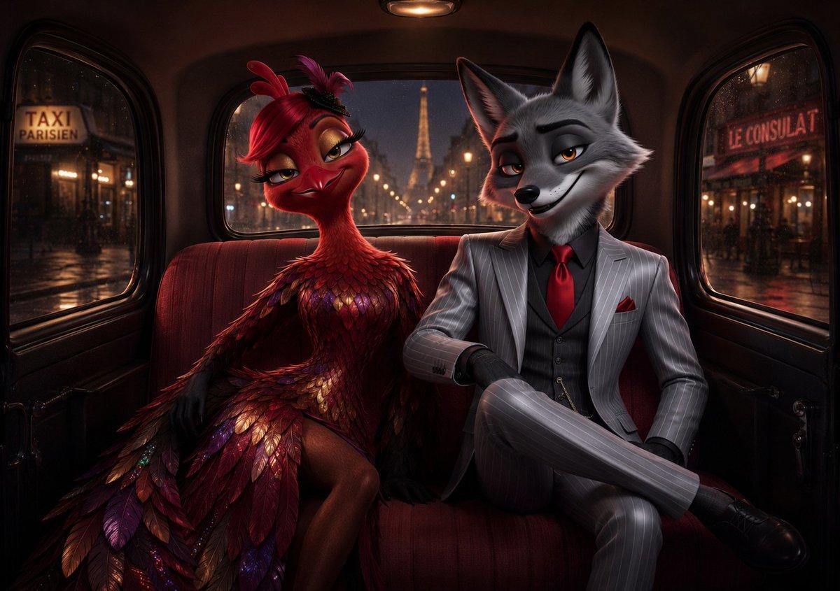 Noir Paris Taxi Anthro Couple - AI image template preview