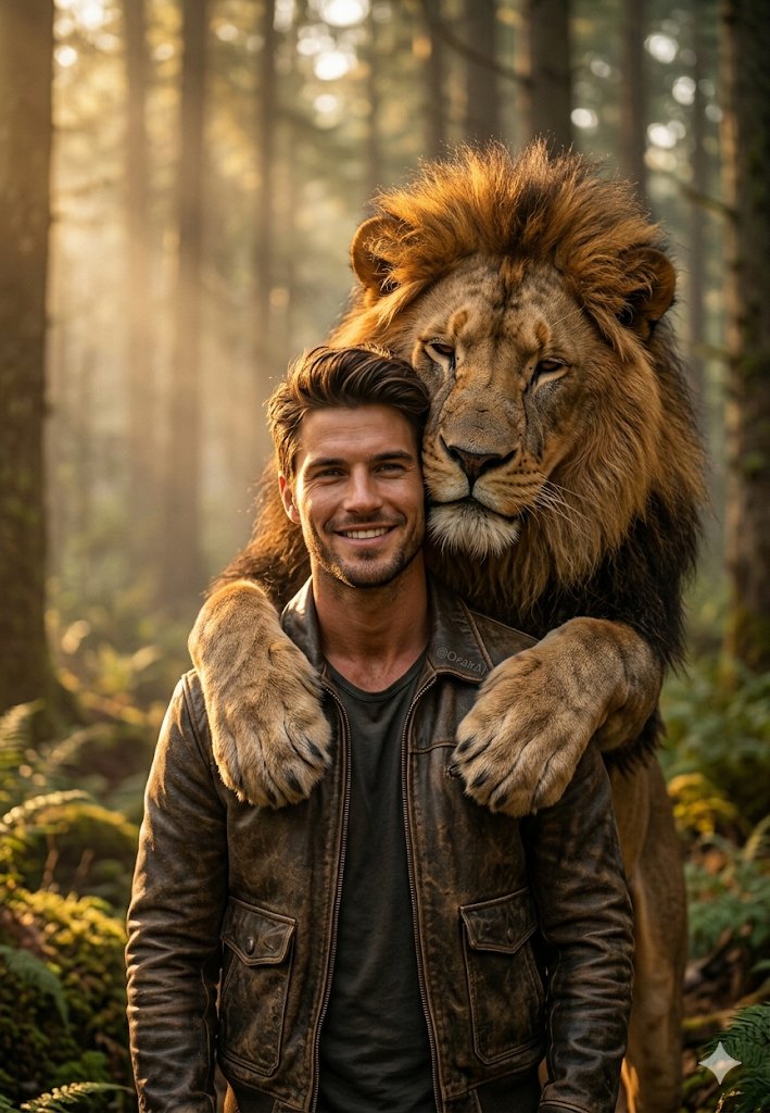 Man and Lion Forest Portrait - AI image template preview