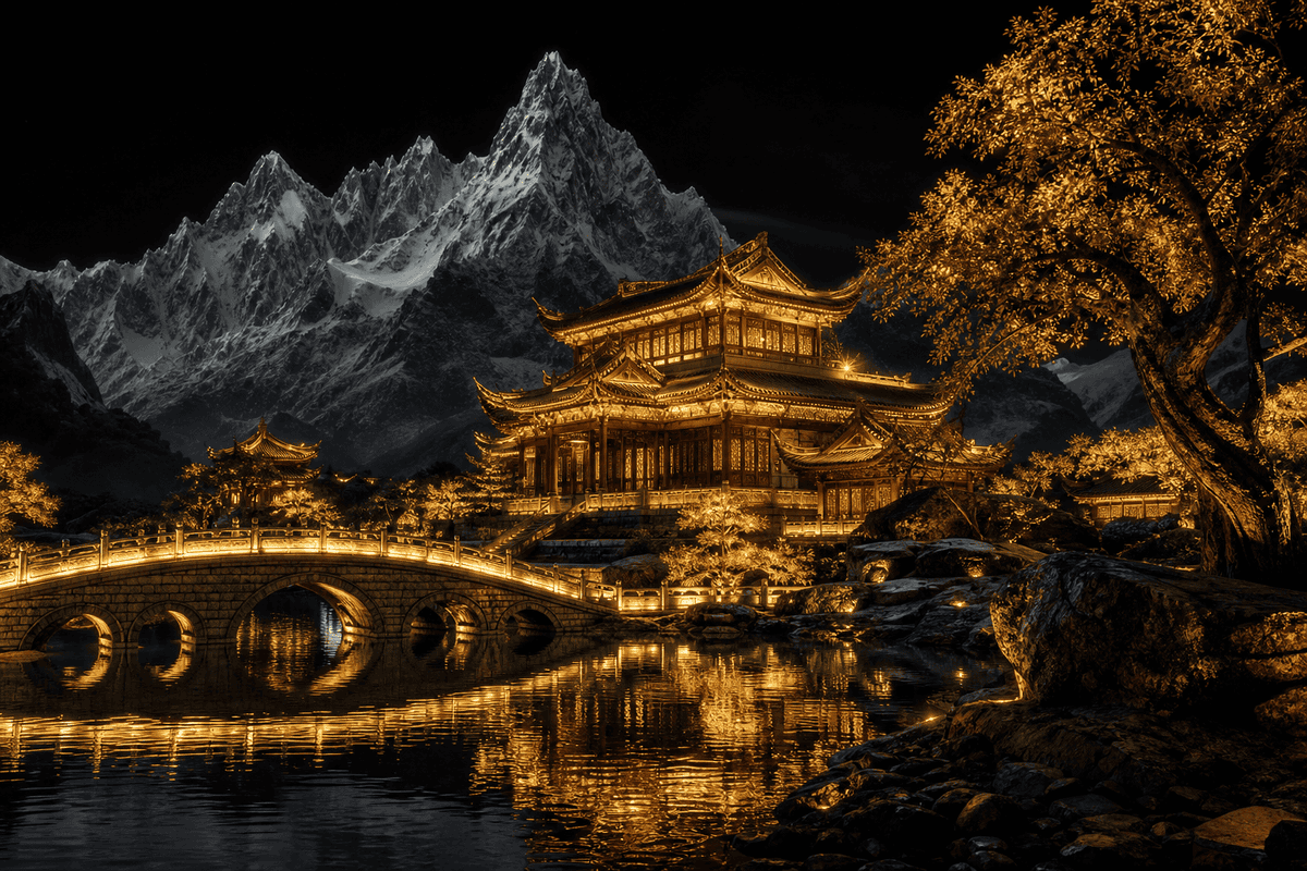 Golden Temple Lake at Night - AI image template preview