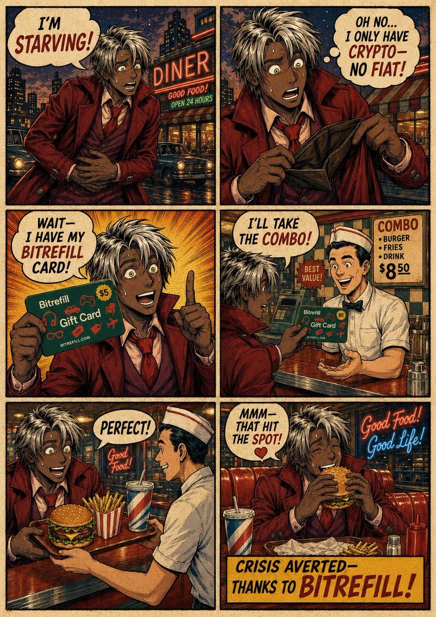 Retro Bitrefill Diner Comic Ad preview