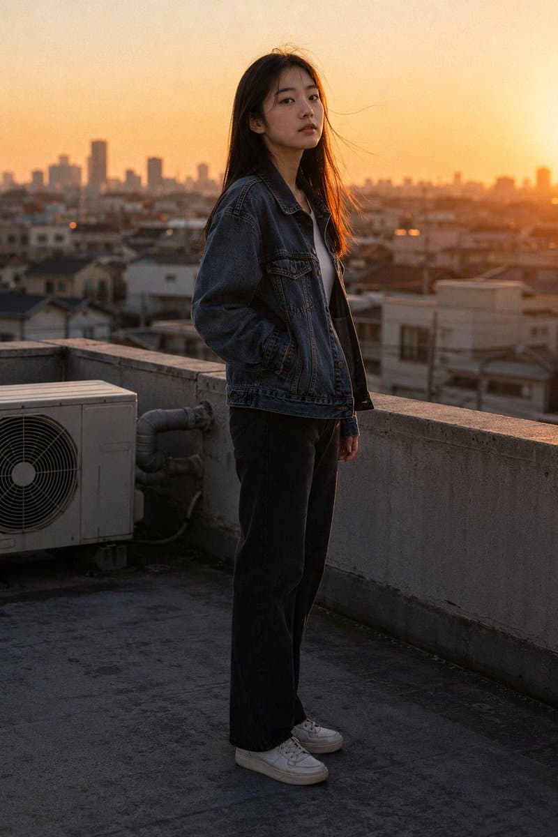 Golden Hour Rooftop Portrait - AI image template preview