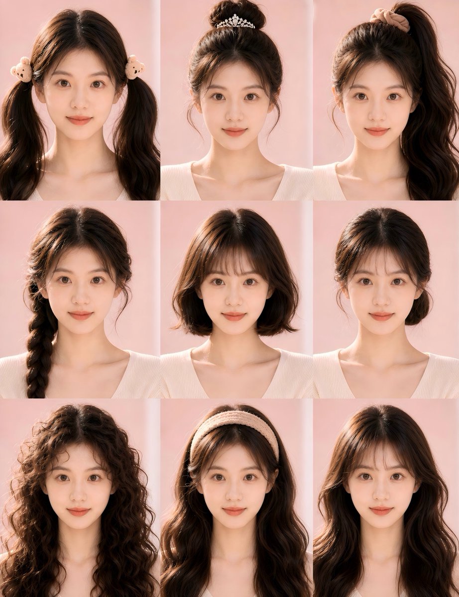 Nine-Style Hairstyle Try-On Collage - AI image template preview