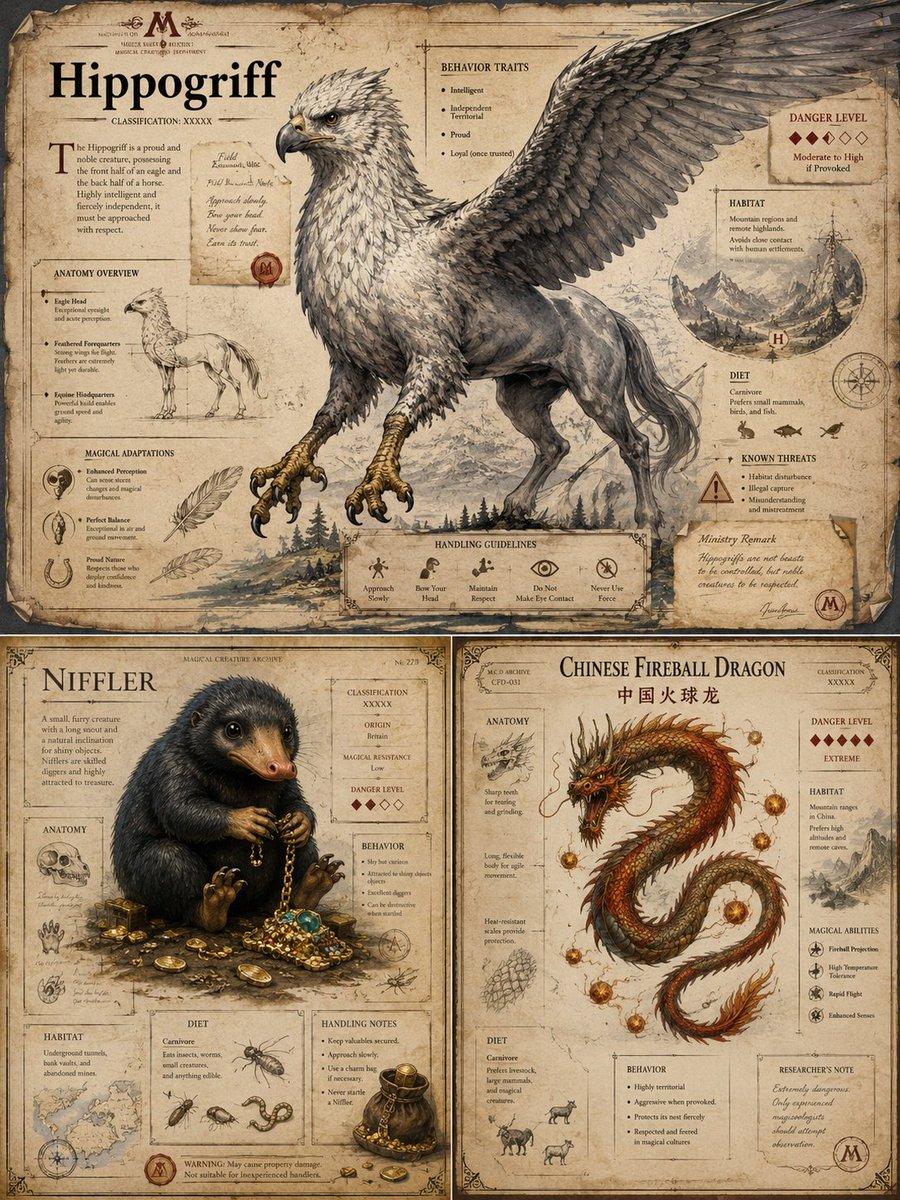 Magical Creature Bestiary Plates - AI image template preview