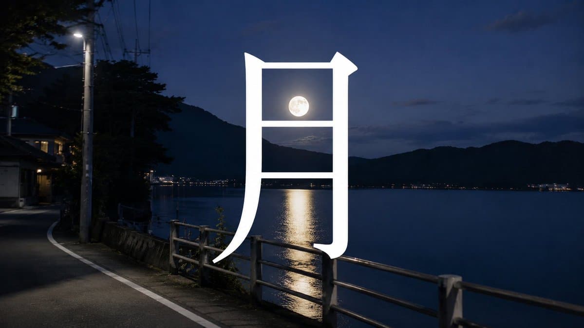 Moon Kanji Lakeside Night - AI image template preview