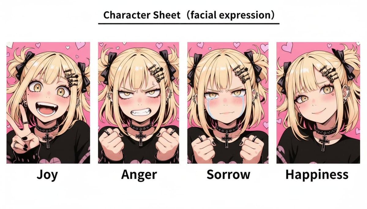 Gothic Anime Facial Expression Sheet - AI image template preview