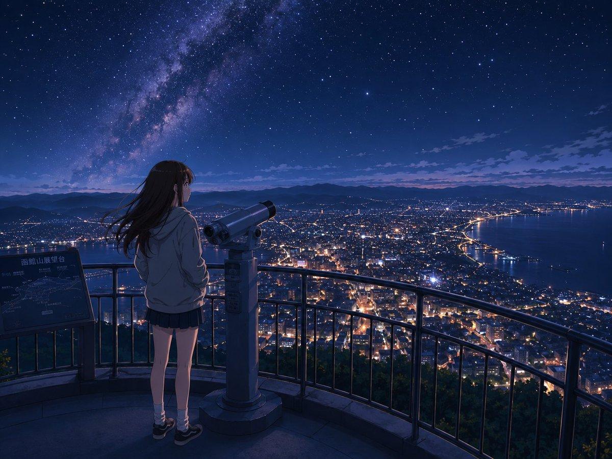Anime Night Observatory Over Hakodate - AI image template preview