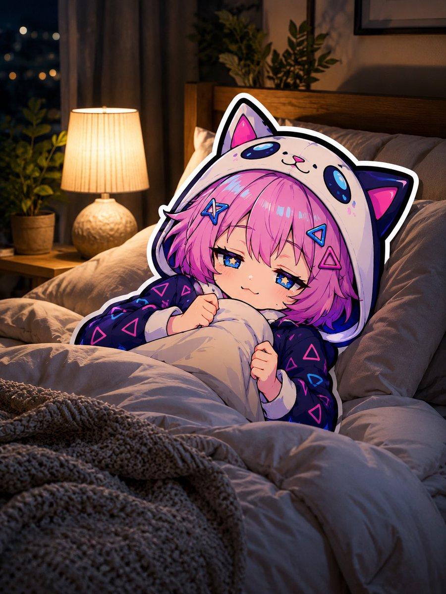 Sleepy Cat Hoodie Anime Girl in Bed - AI image template preview