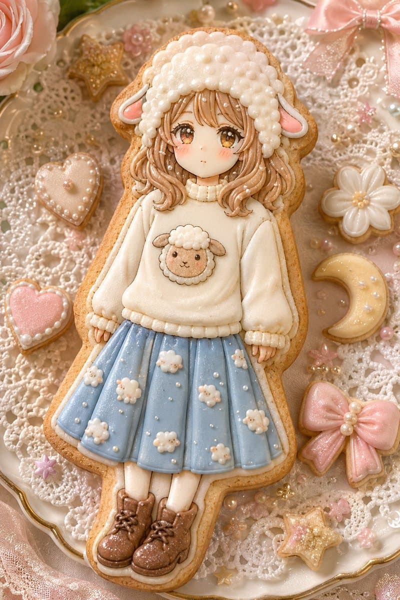 Kawaii Sheep Girl Icing Cookie - AI image template preview