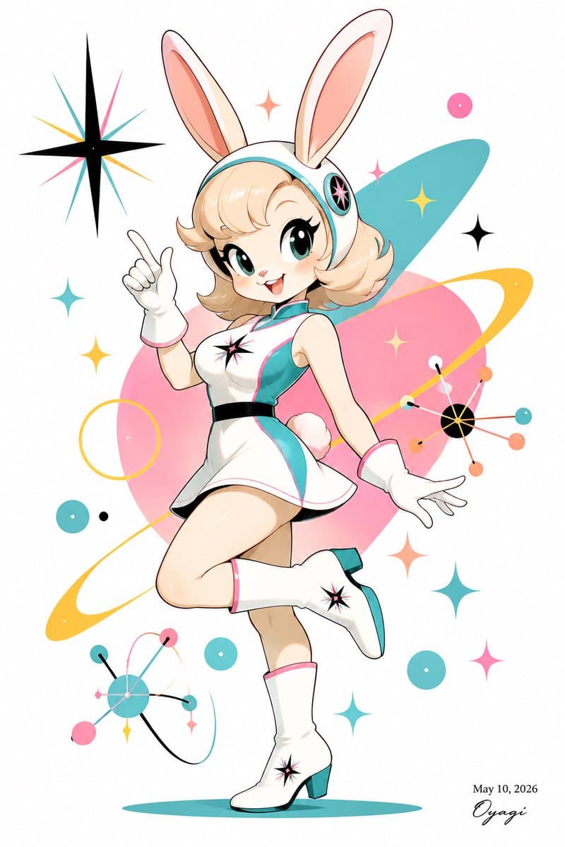 Retro Space Bunny Anime Mascot - AI image template preview