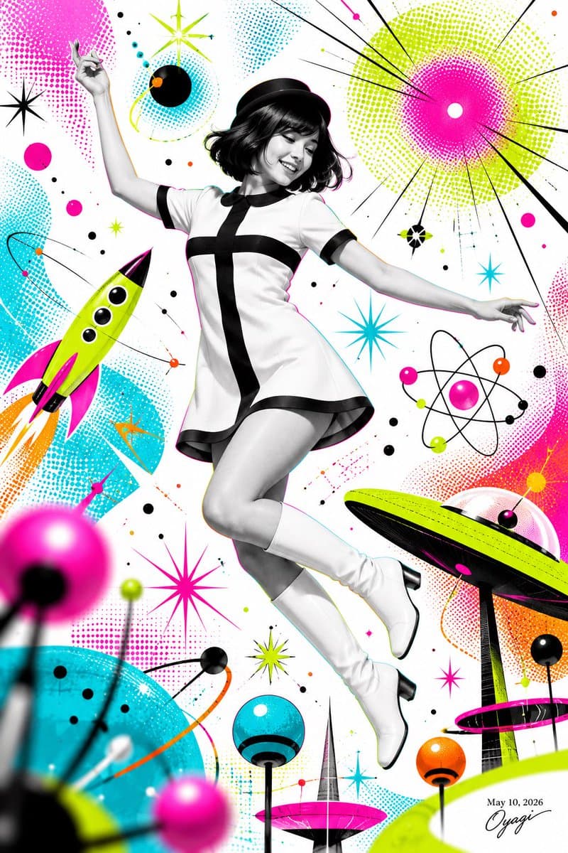 Modern Atomic Age Space Fashion Poster - AI image template preview
