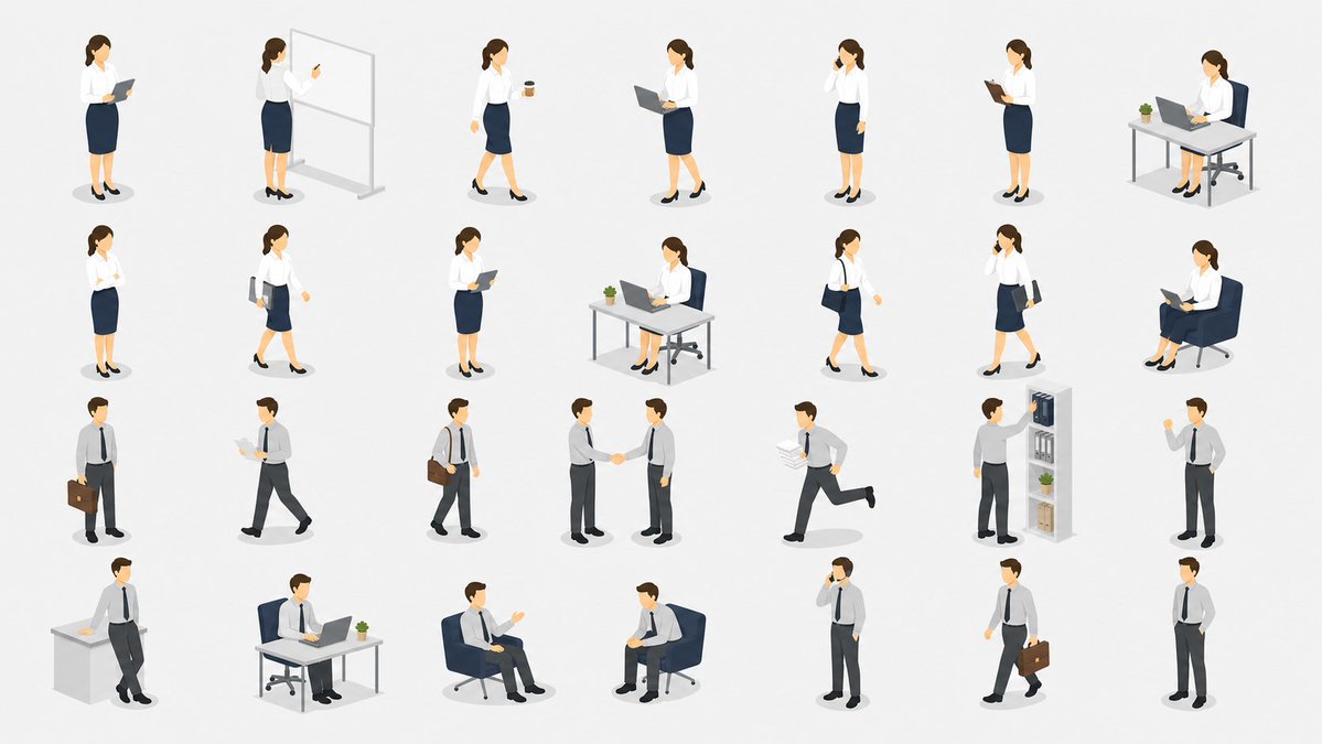 Isometric Office Worker Asset Sheet - AI image template preview