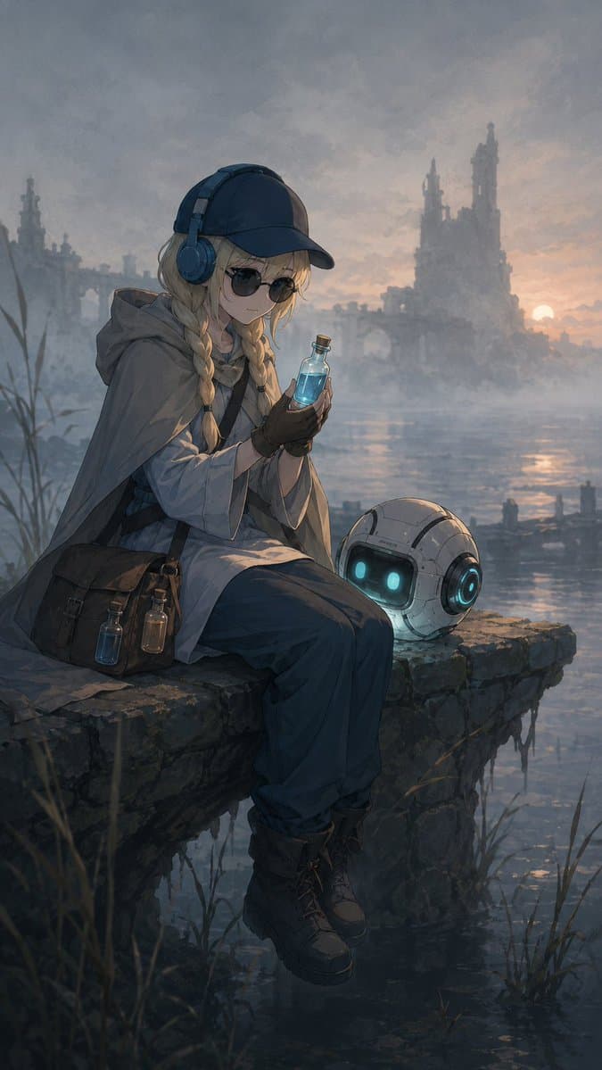 Traveling Alchemist at Misty Ruins - AI image template preview