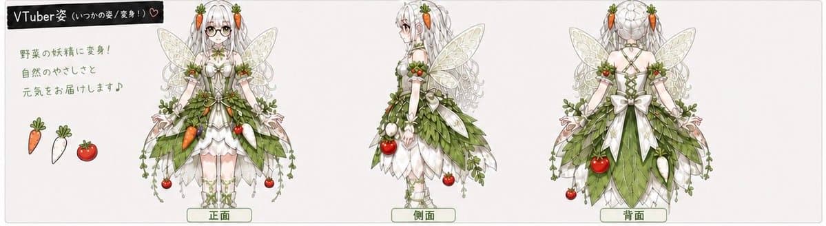Vegetable Fairy VTuber Reference Sheet - AI image template preview