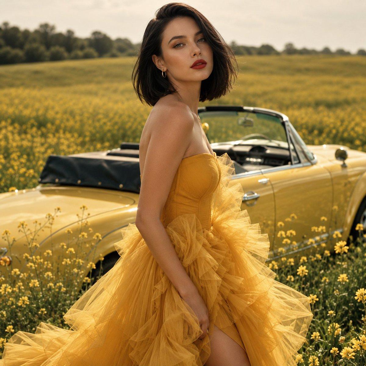 Vintage Yellow Couture Field Portrait - AI image template preview