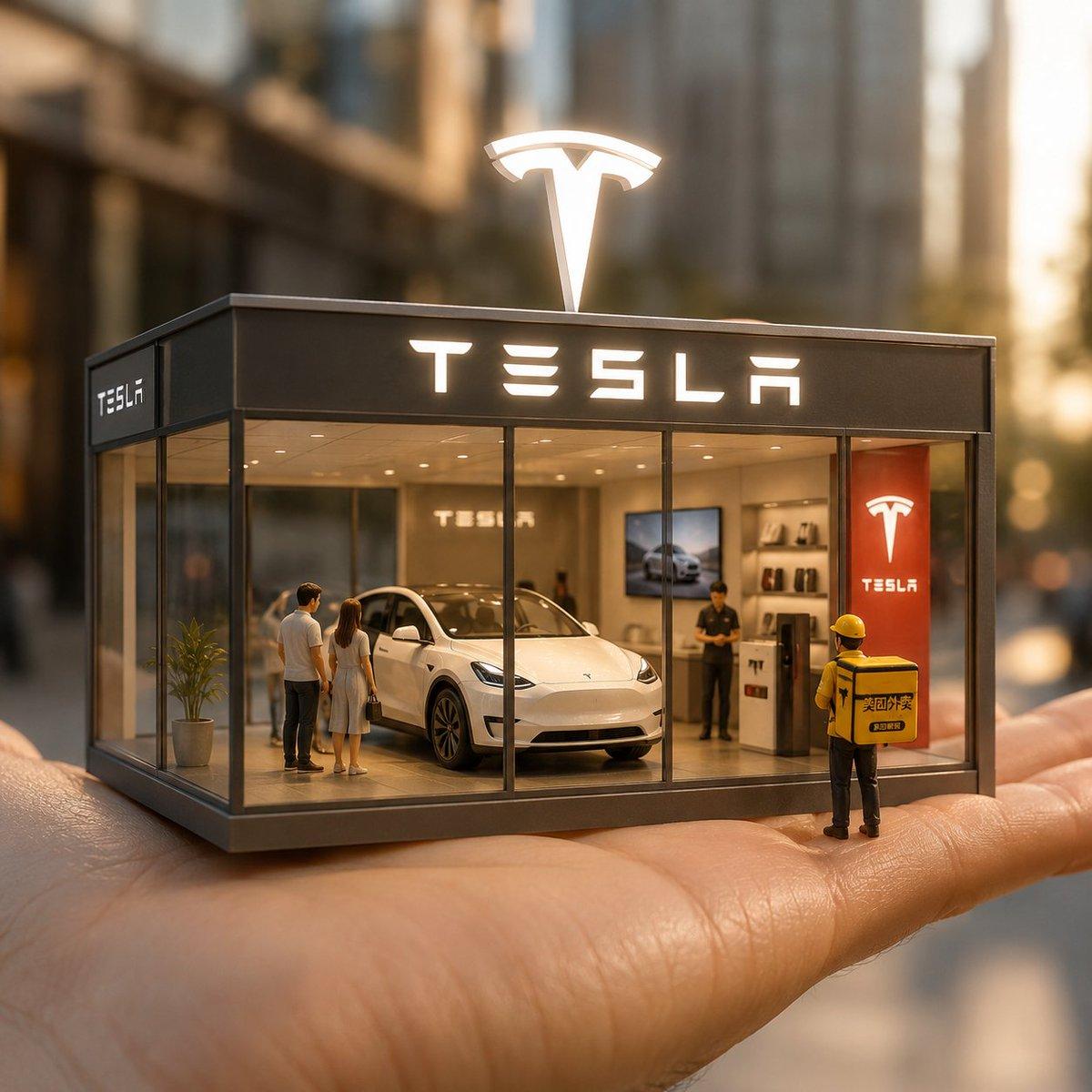 Surreal Miniature Tesla Showroom - AI image template preview