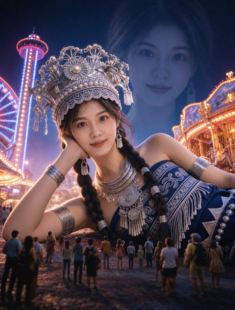 Surreal Giantess Neon Park Portrait - AI image template preview