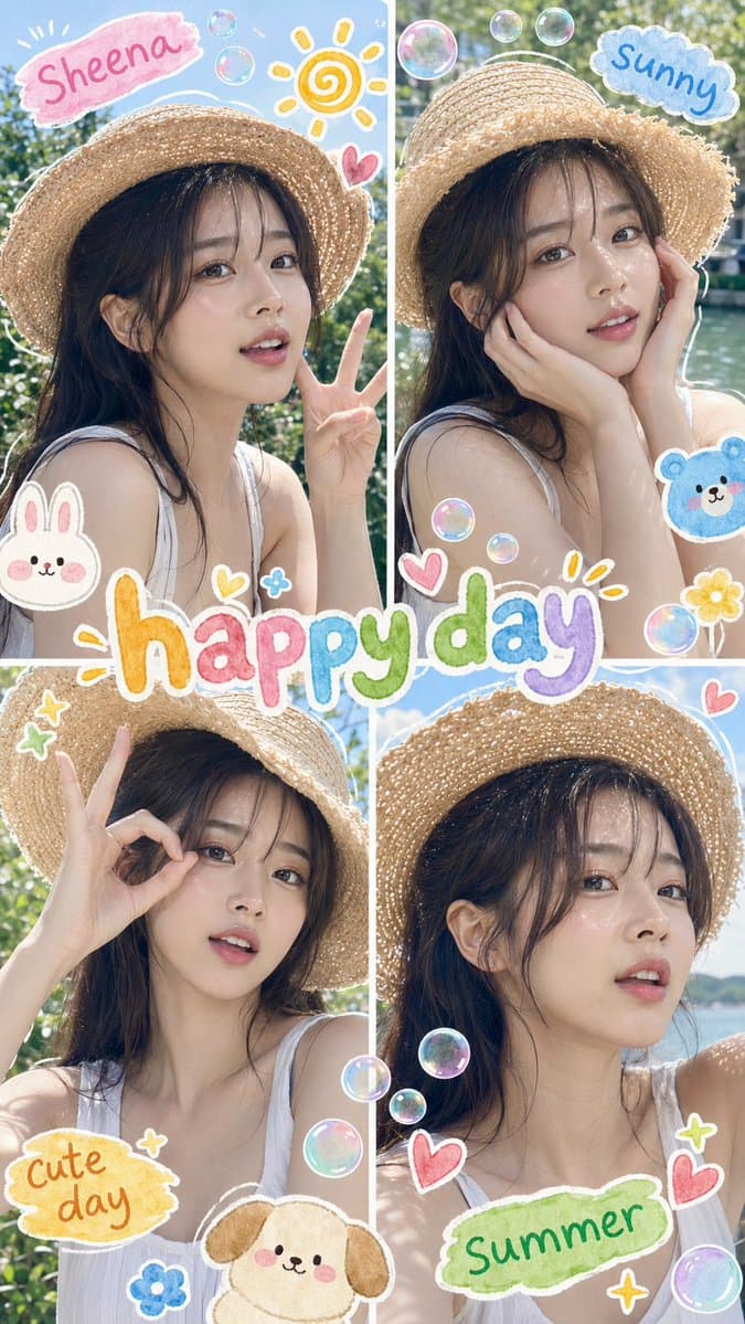 Summer Selfie Sticker Collage - AI image template preview