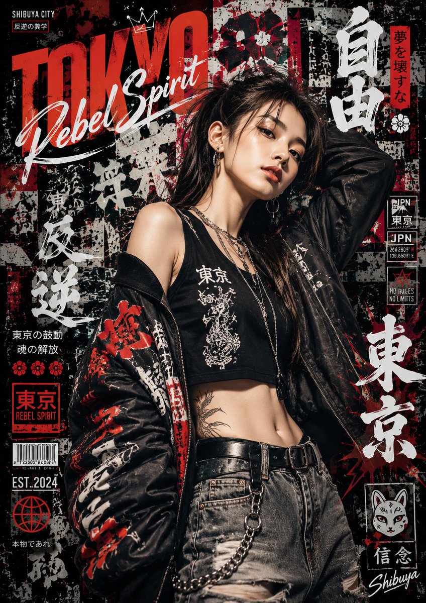 Japanese Graffiti Street Art Poster - AI image template preview