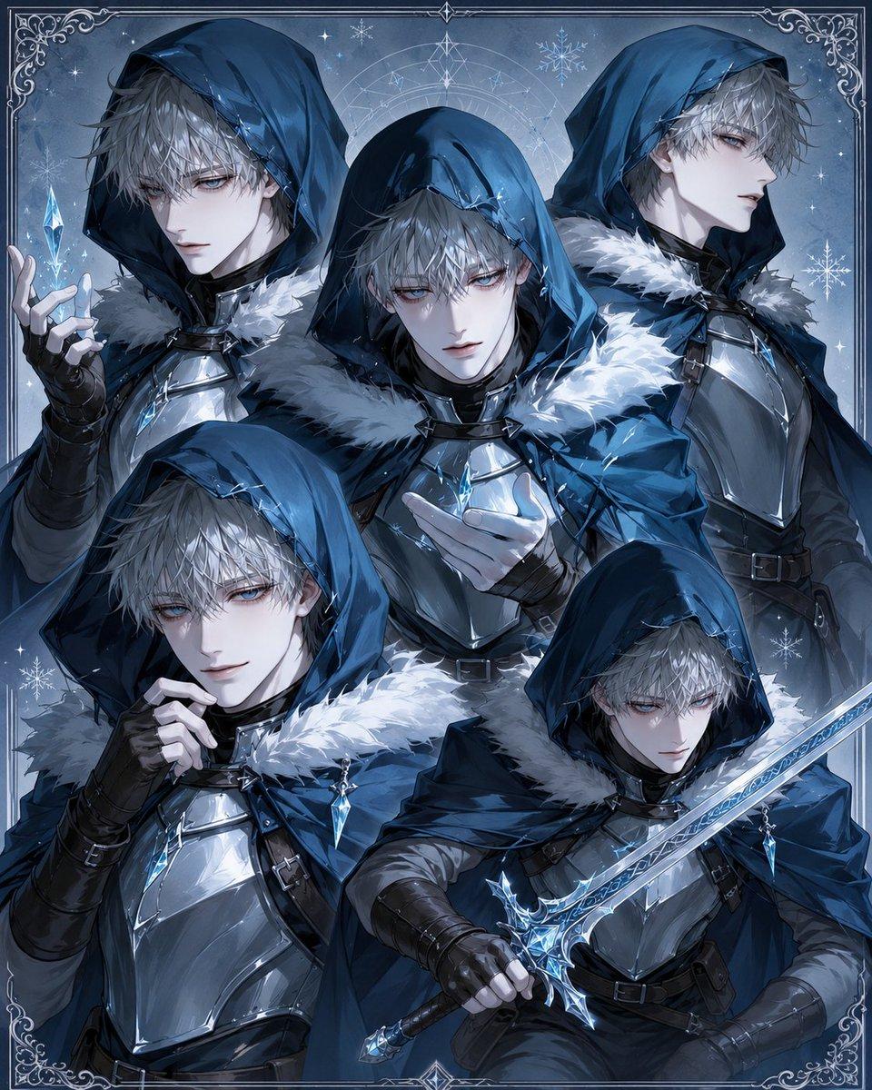 Hooded Ice Knight Pose Collage - AI image template preview