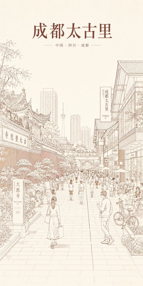 Chengdu Taikoo Li Line Art Poster - AI image template preview