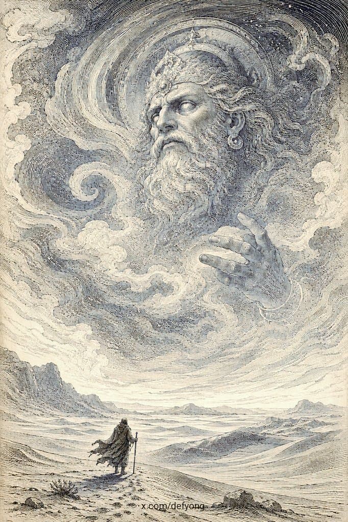 Colossal God in Engraved Desert Sky - AI image template preview