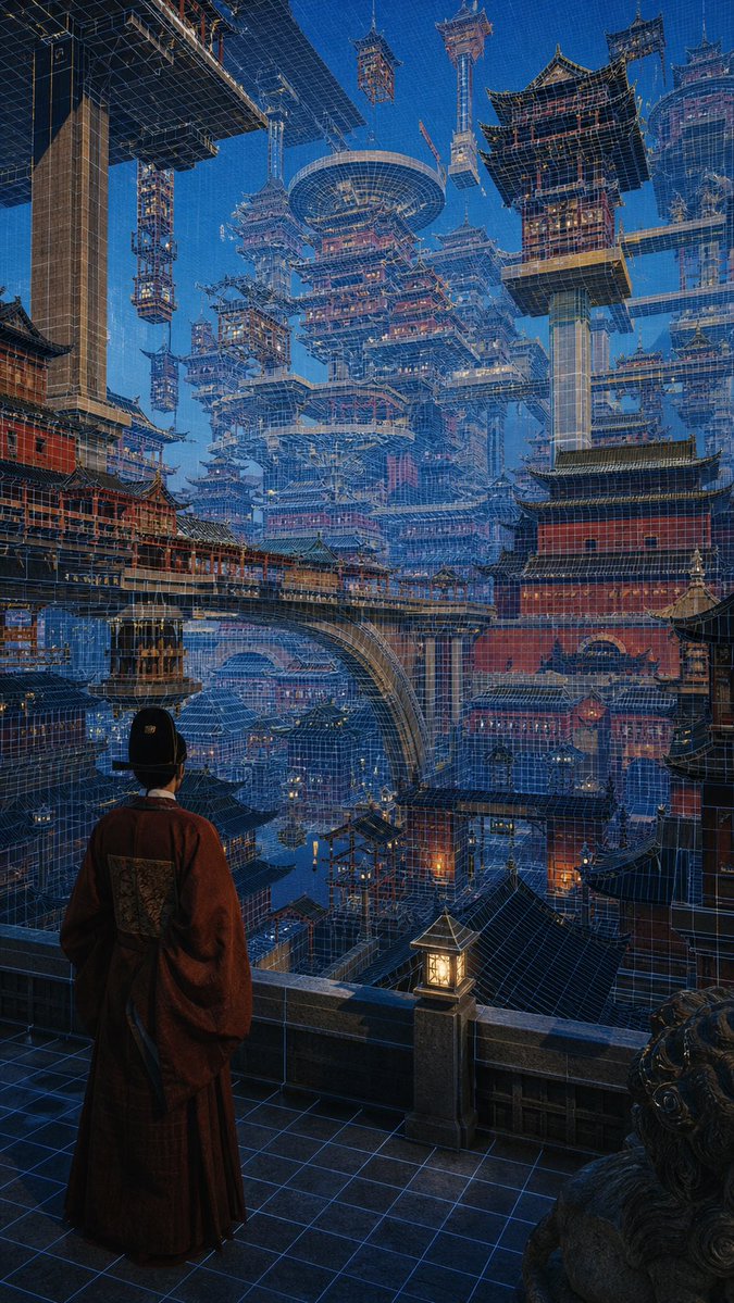 Cyber Imperial Floating Palace City - AI image template preview