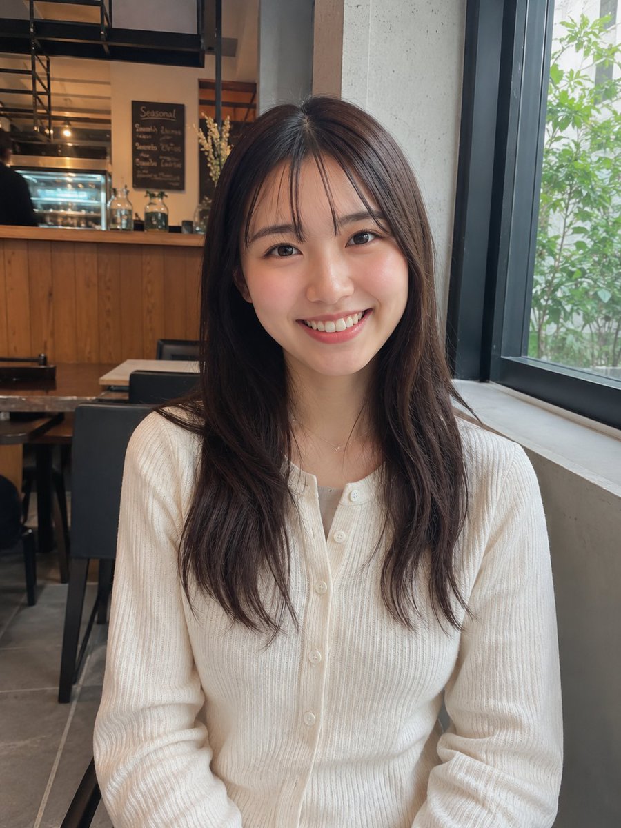 Realistic Cafe Portrait of Young Japanese Woman - AI image template preview