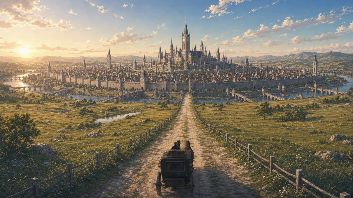 Fantasy Capital Arrival Scene - AI image template preview