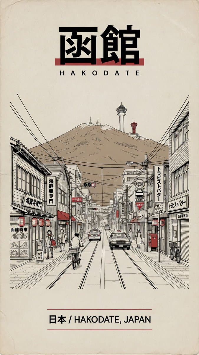 Vintage Hakodate Travel Poster - AI image template preview