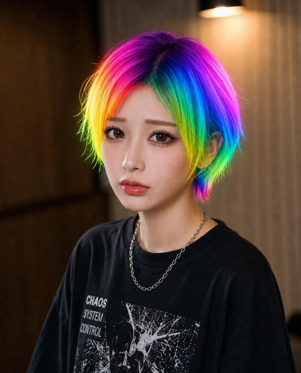Rainbow Hair Censored Portrait - AI image template preview
