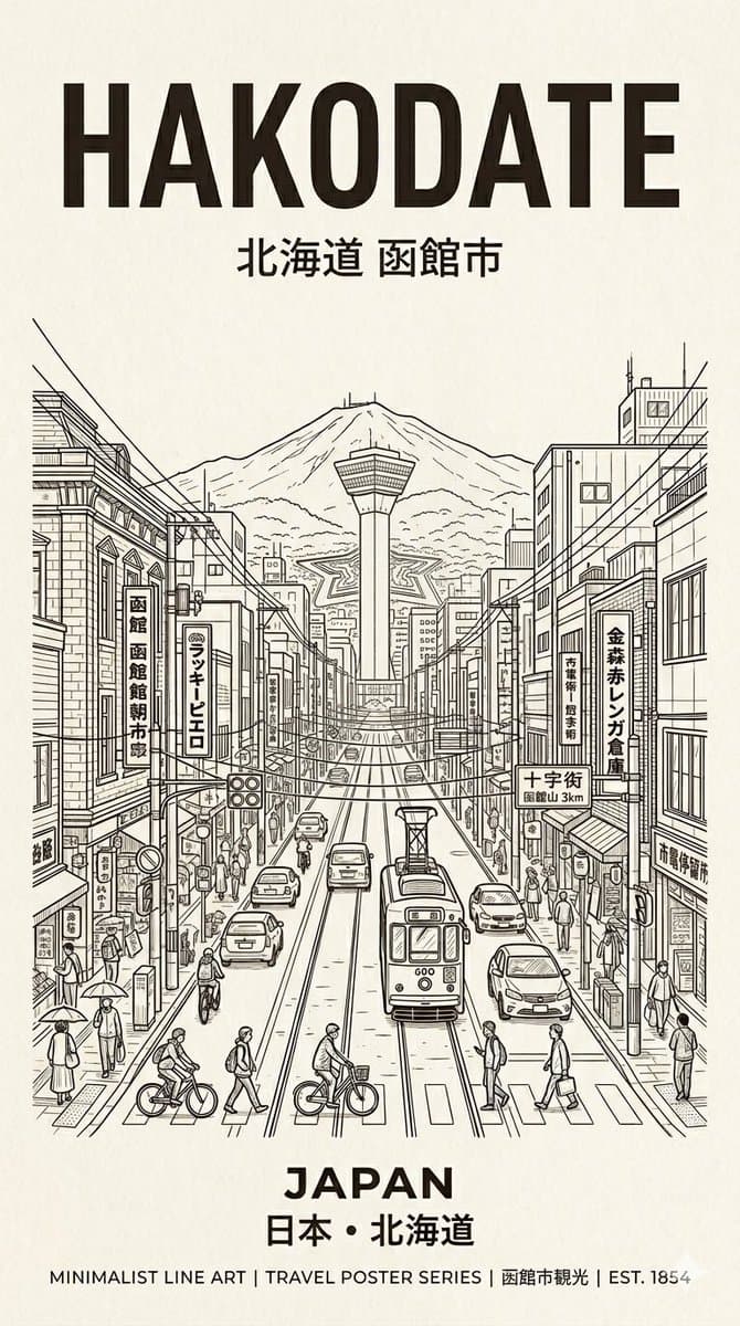 Hakodate Vintage Travel Poster - AI image template preview