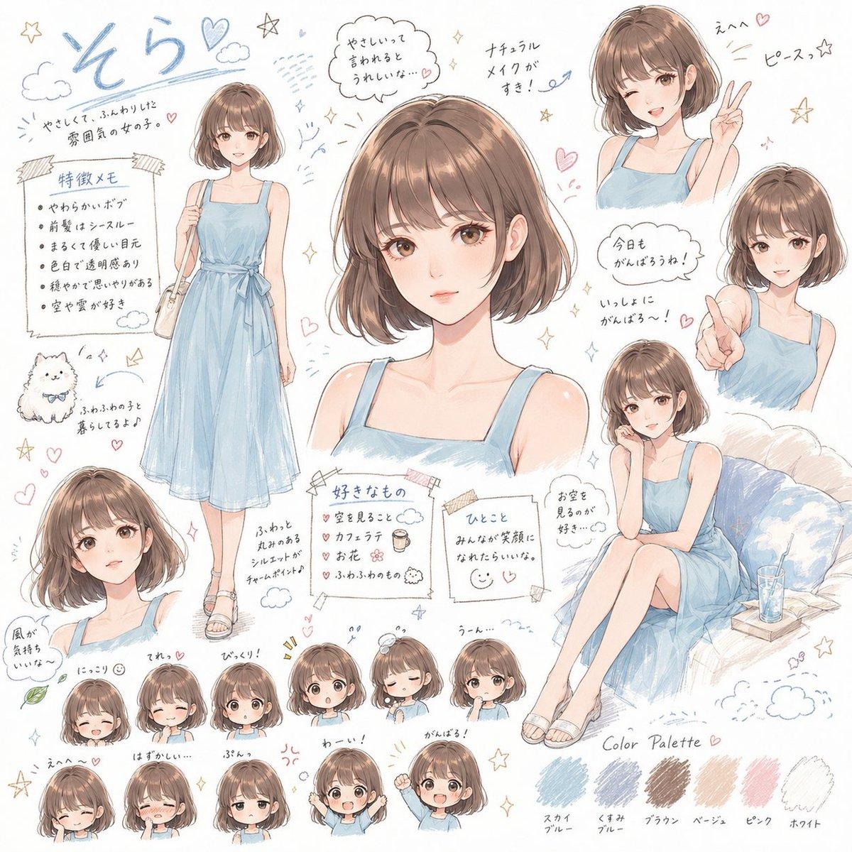 Pastel Bob-Haired Girl Character Sheet - AI image template preview