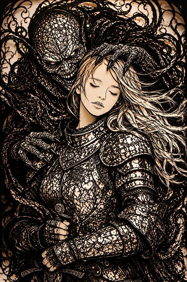Dark Fantasy Kirie Knight and Demon - AI image template preview