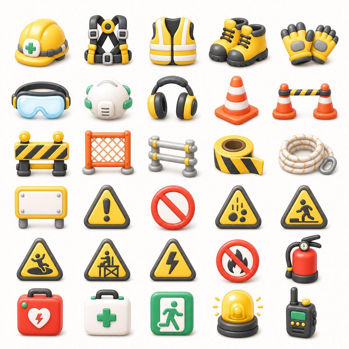 3D Construction Safety Icon Set - AI image template preview