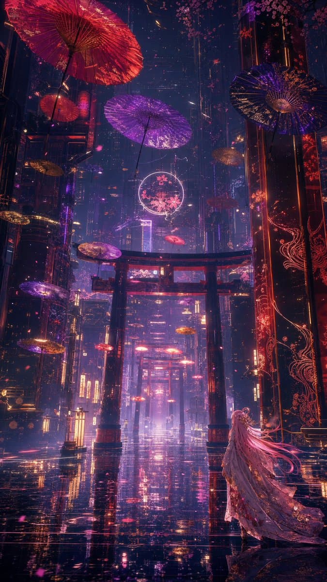 Neon Kyoto Rain Alley - AI image template preview
