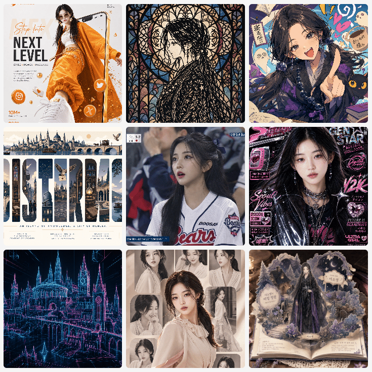Nine-Panel AI Profile Gallery Collage - AI image template preview