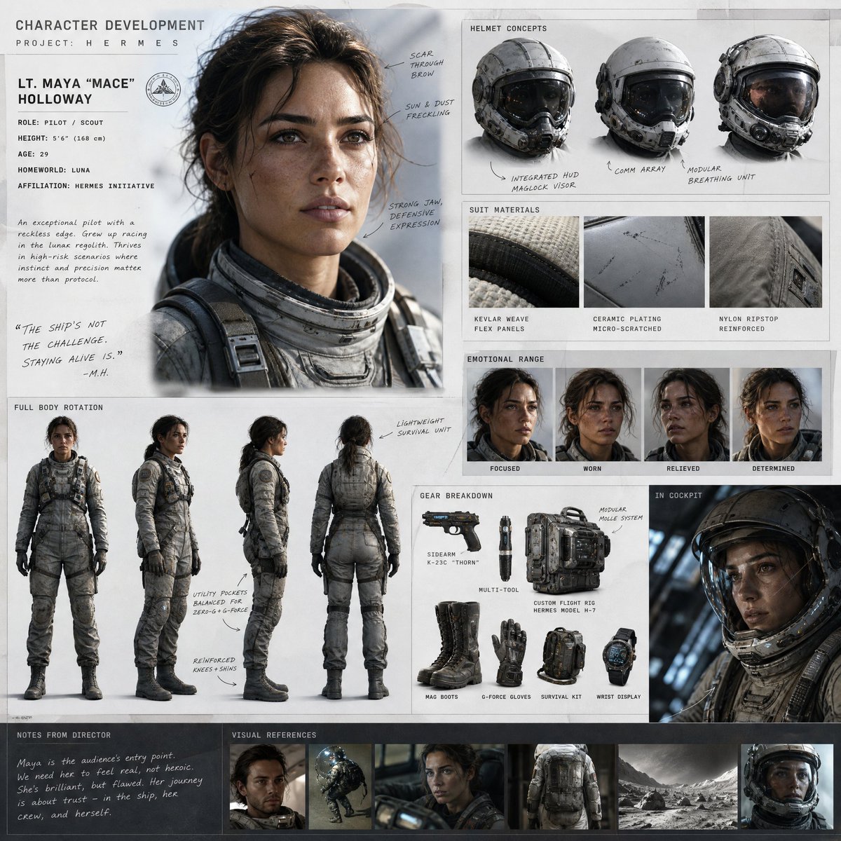 Cinematic Sci-Fi Character Development Board - AI image template preview