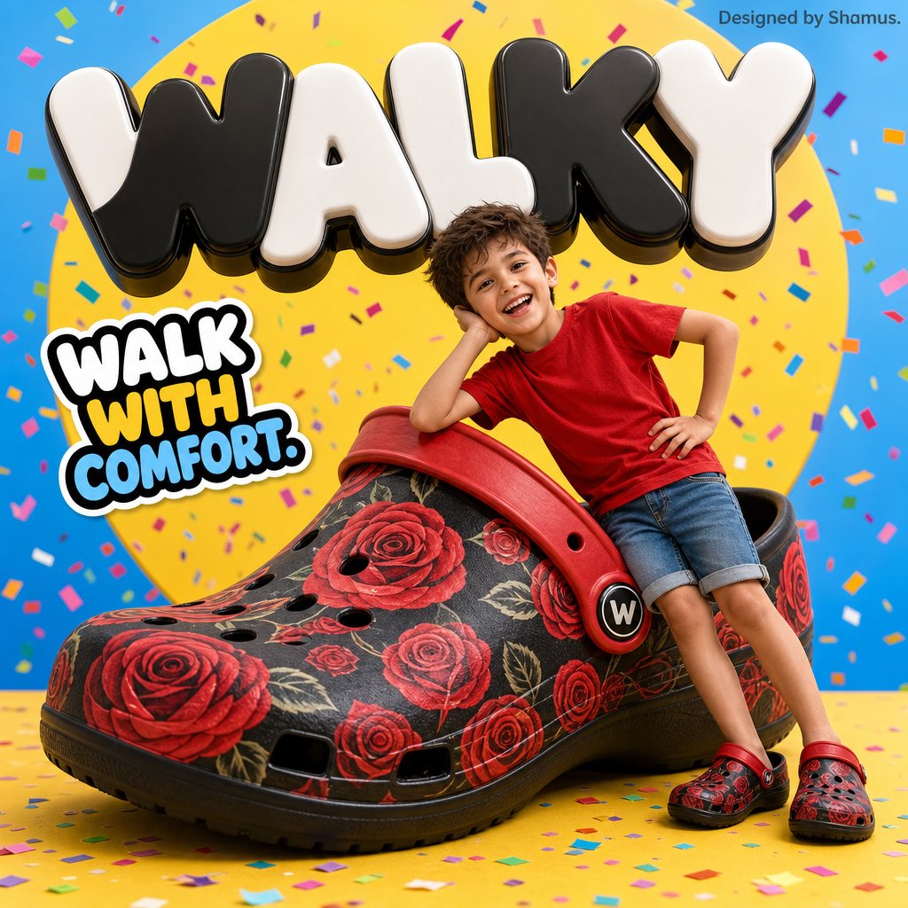 Vibrant Children's Shoe Ad Poster - AI image template preview