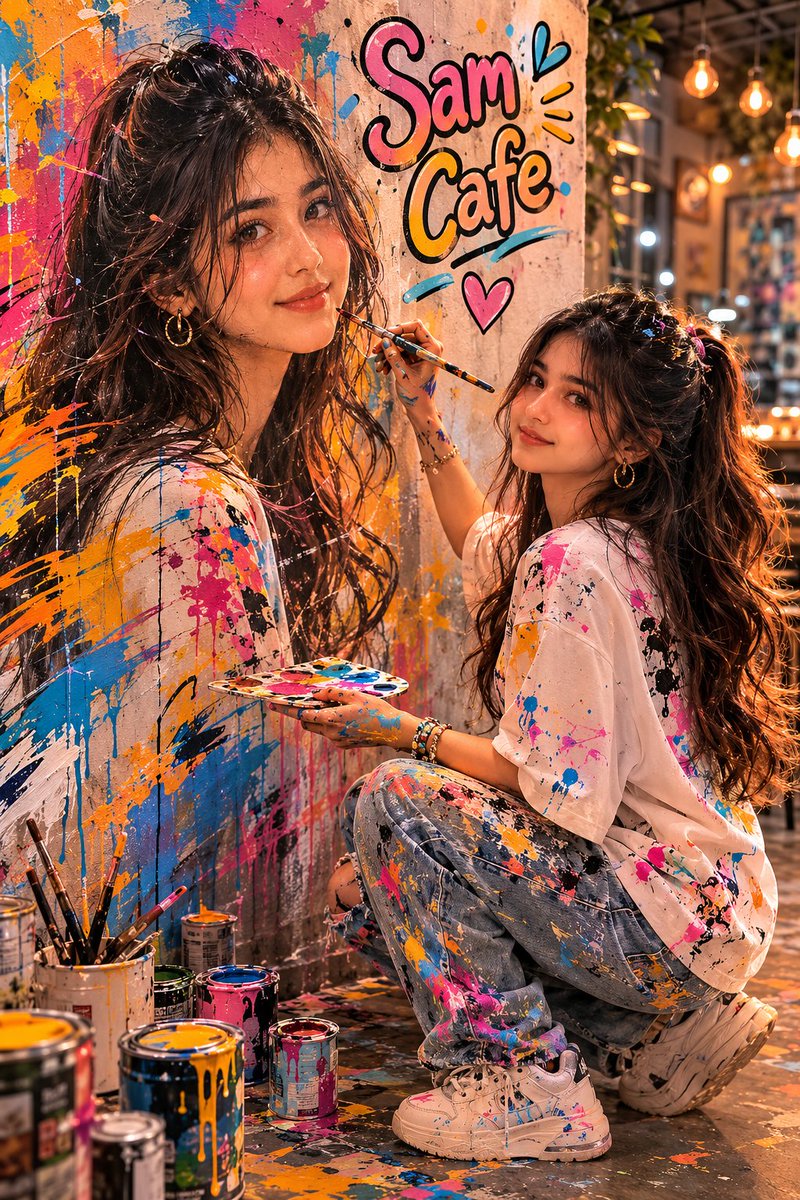 Surreal Cafe Mural Painting Portrait - AI image template preview
