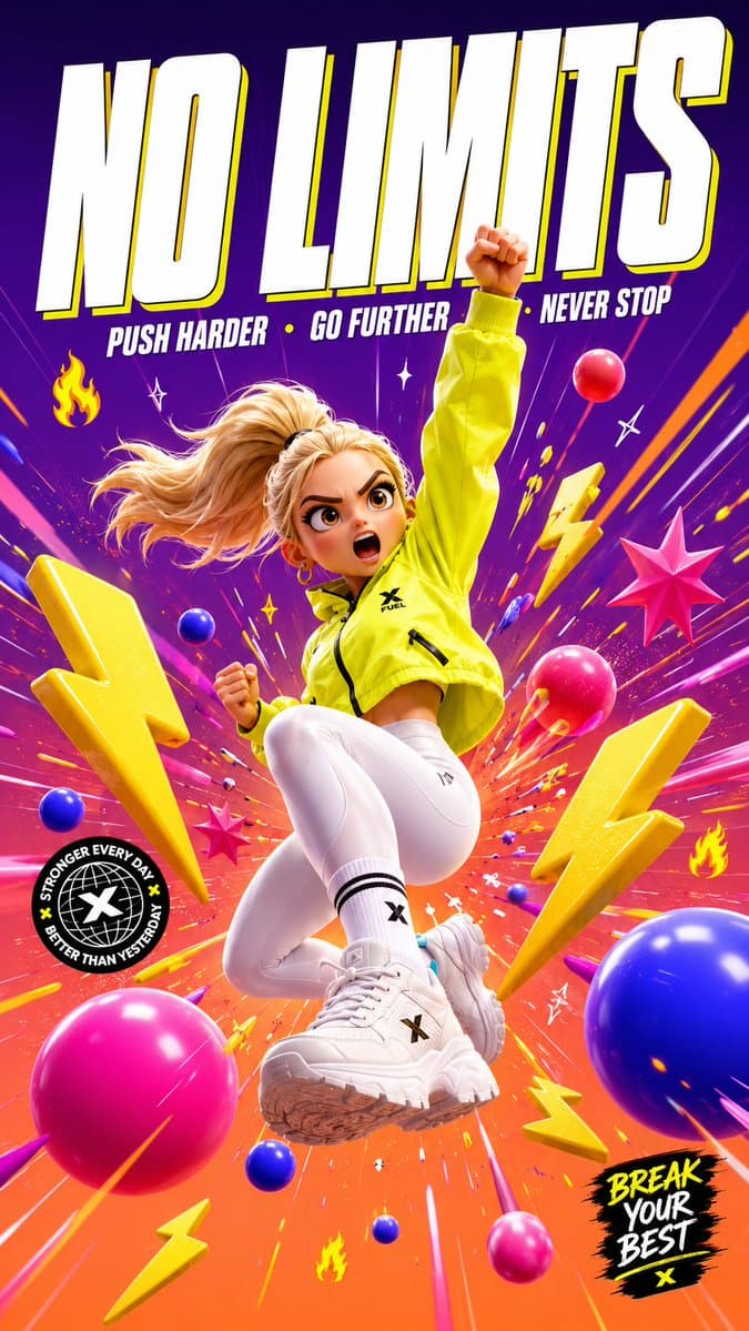 3D Cartoon Sports Poster - AI image template preview