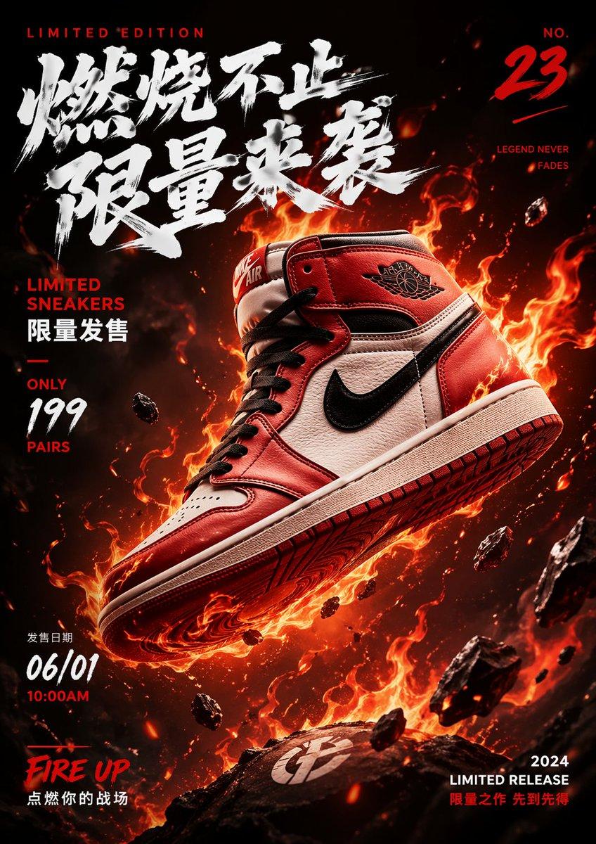 Floating Sneakers Fire Poster - AI image template preview