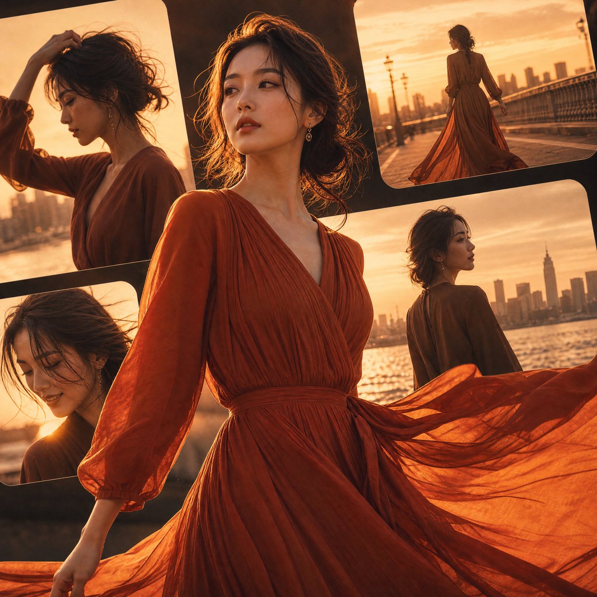 Japanese Fashion Golden Hour Collage - AI image template preview