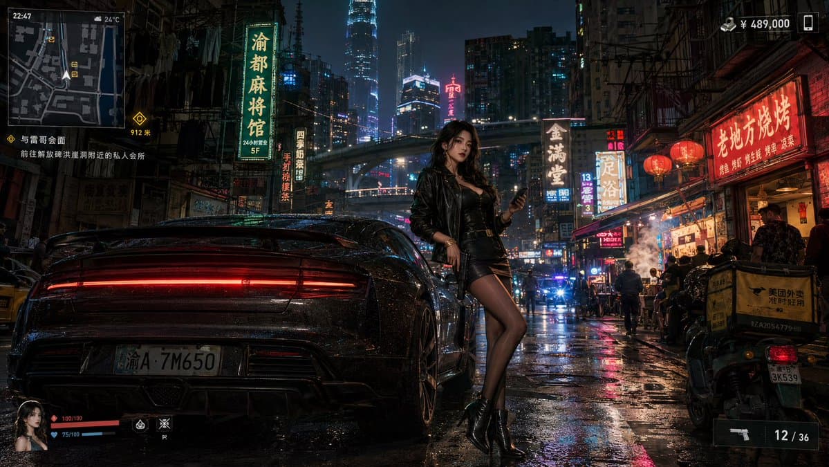Neon Crime Game Street Screenshot - AI image template preview