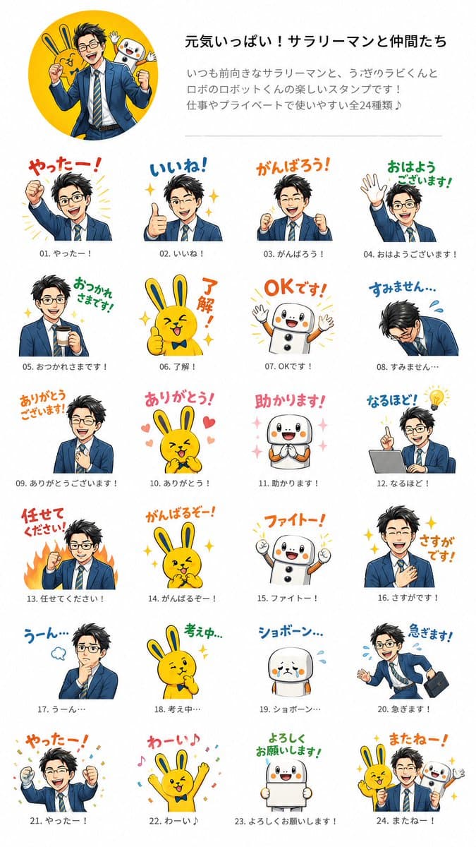 Salaryman LINE Sticker Set - AI image template preview