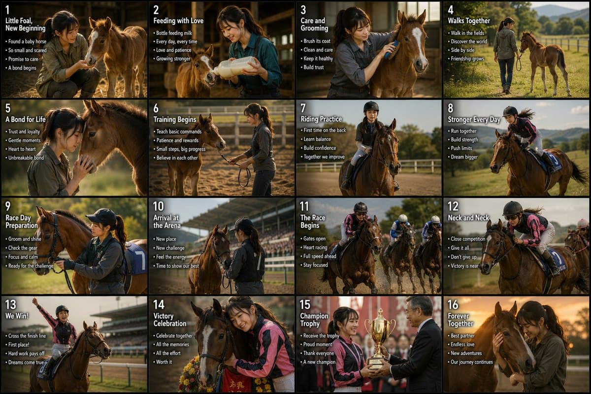 16-Panel Horse Racing Storyboard - AI image template preview