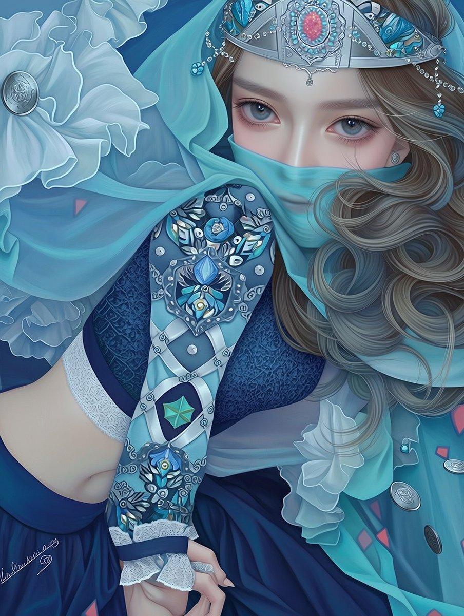 Ornate Blue Belly Dancer Illustration - AI image template preview